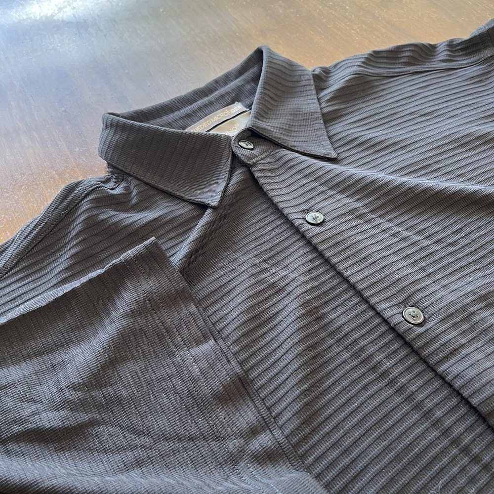 Bruno Sueded Microfiber Men's L Short-Sleeve Button-Up Shirt in Black Rayon